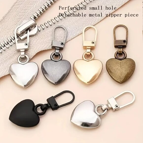 Private Label Handbags - SET OF 5 ASSORTED Metallic Heart Shaped Zipper pulls NEW
